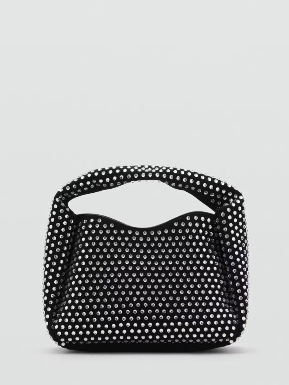 MANGO Black Mini Rhinestone Top Handle Evening Bag